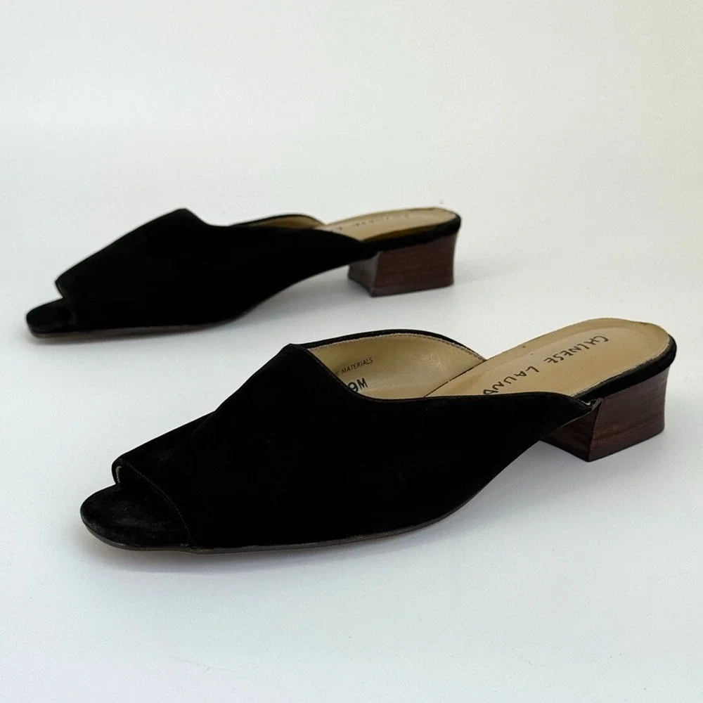 Vtg Y2K Chinese Laundry Womens Marilyn Mules Size 9 Suede Heels Minimalist 90s - Picture 2 of 10